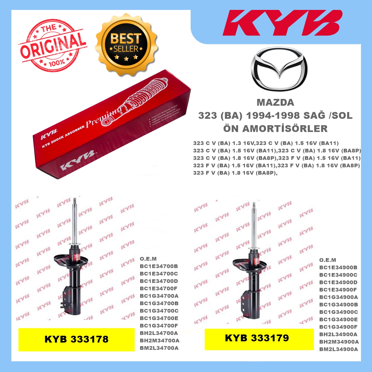 MAZDA 323 (BA) F LANTIS ÖN AMORTİSÖRLER SET KYB 333178-333179